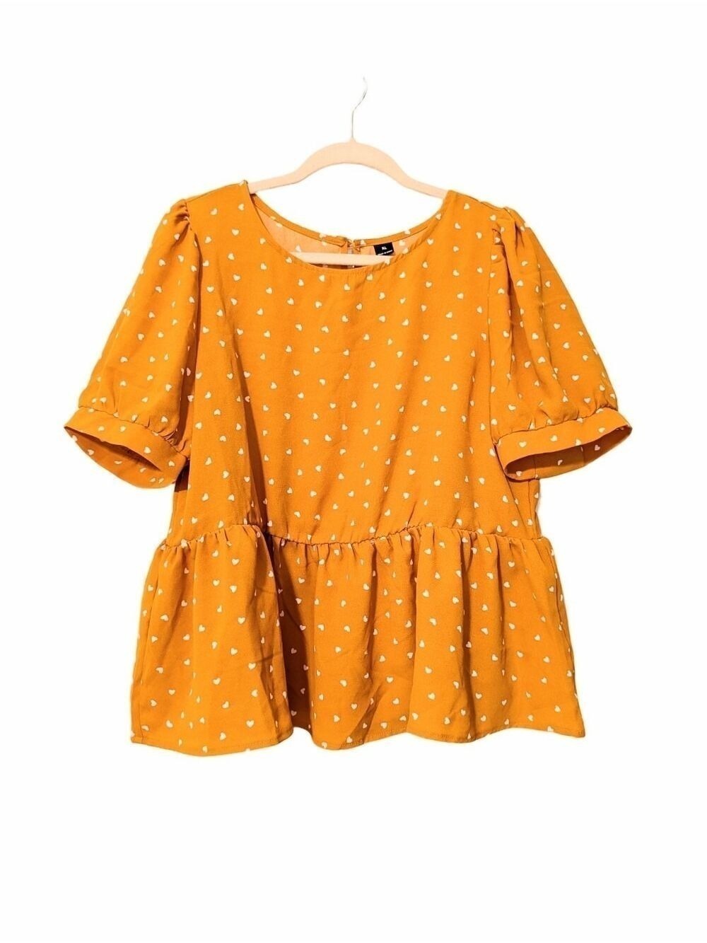 Mustard Heart Print Peplum Blouse - Picture 2 of 7